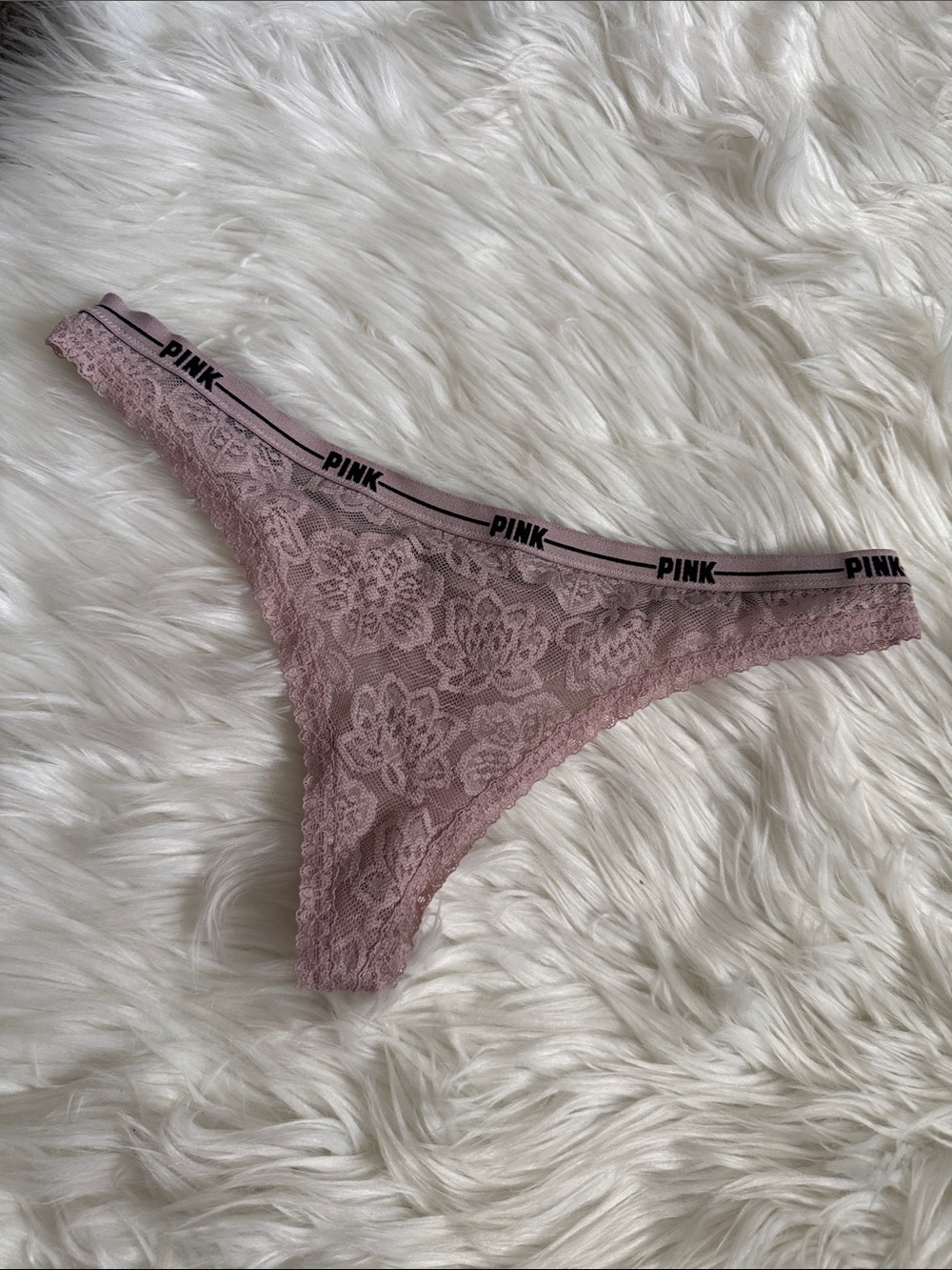 Vintage Victoria’s Secret PINK Lace Thong Panty in Dusty Rose